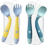 Toddler Utensils with travel case, Baby spoon and fork set for self-feeding Learning Bendable handle silverware for kid children