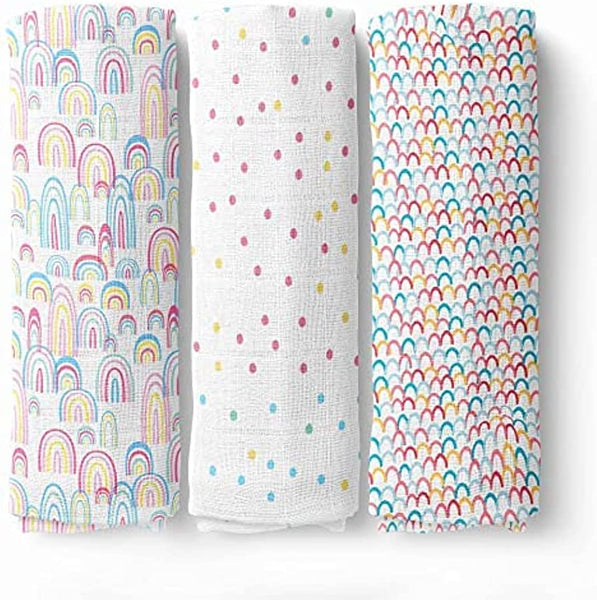 Muslin Swaddle Baby Blankets for Boys and Girls (Pack of 3), Newborn Baby Swaddle Receiving Blankets for 0-3 Months