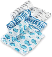 LollyBanks Swaddle Blanket | 100% Muslin Cotton | Newborn and Baby Nursery Essentials for Boys, Registry | Ocean Shark and Whale 3 Pack