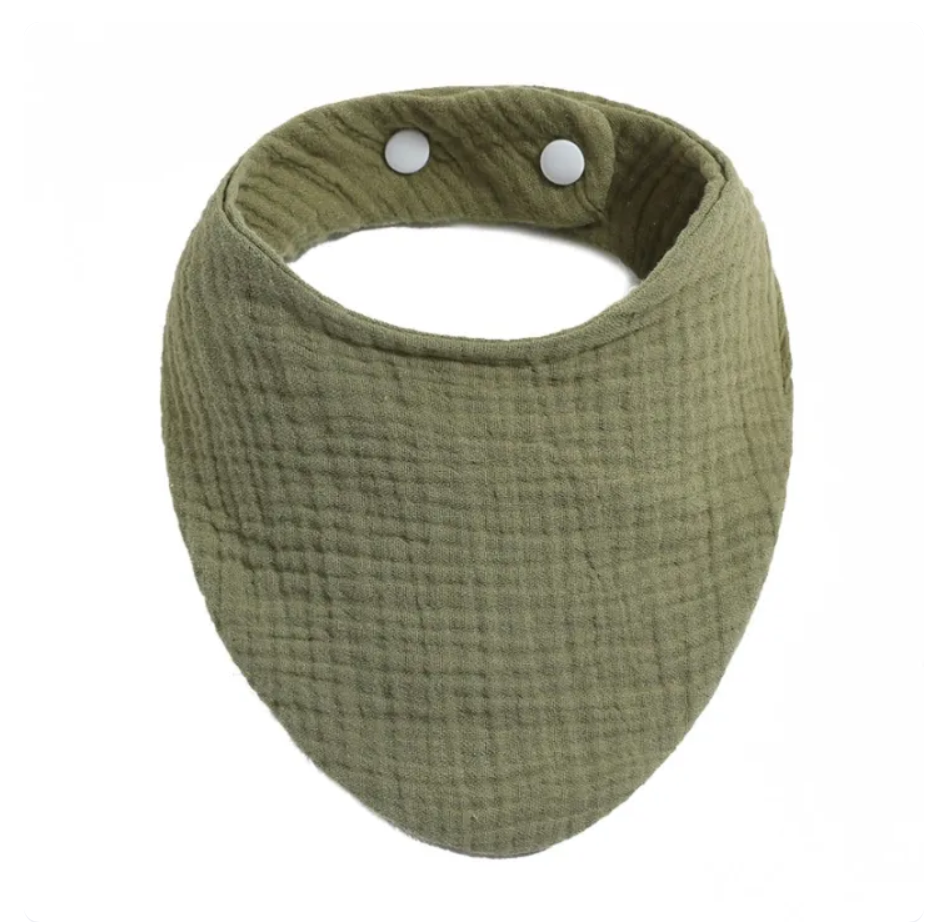 Green fabric bandana bib on a white background