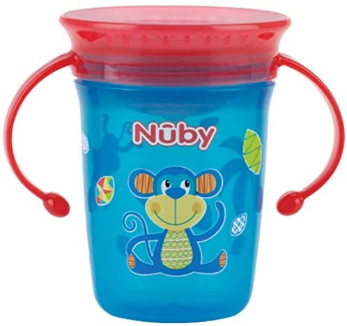 Nuby No-Spill 360 Degree Wonder Cup Twin Handle Cup 240 ml Capacity, Assorted Color