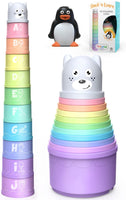 Stacking Cups Toy for Toddler, Modern Design with Numbers, Letters, Patterns, Pastel Colors