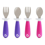 Munchkin Raise 4 Count Toddler Fork and Spoon, Pink/Purple, 12+