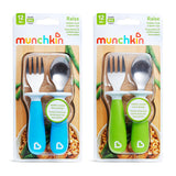 Munchkin 4 Count Raise Toddler Fork and Spoon, Blue/Green, 12+