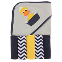 Luvable Friends Unisex Baby Hooded Towel with Five Washcloths, Duck