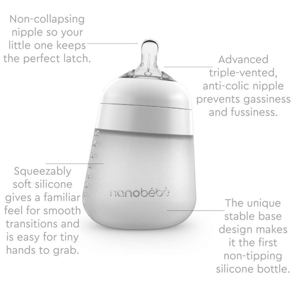Nanobebe - Flexy Silicone Feeding Bottle - 270ml - White