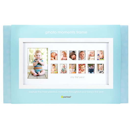 Pearhead "My First Year" Photo Moments Baby Keepsake Frame, White