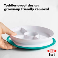 Oxo Tot Stick & Stay Plate, - Suction Divided Plate- Teal